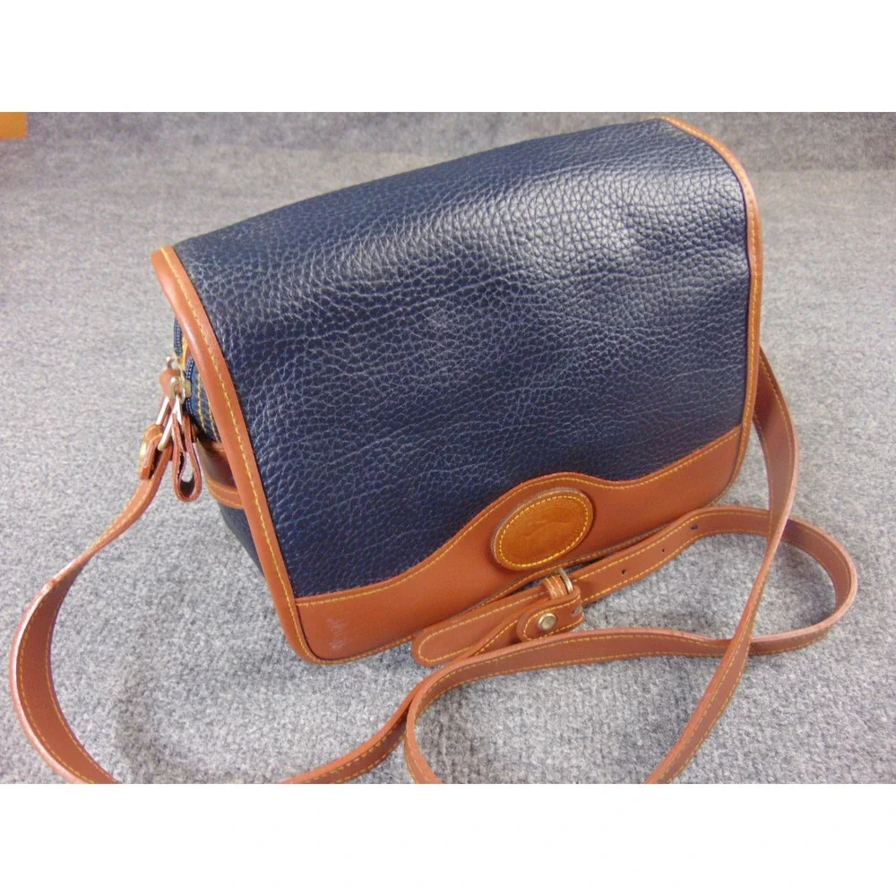 Dooney & Bourke AWL Crossbody Bag Navy Blue British Tan Leather Vintage USA